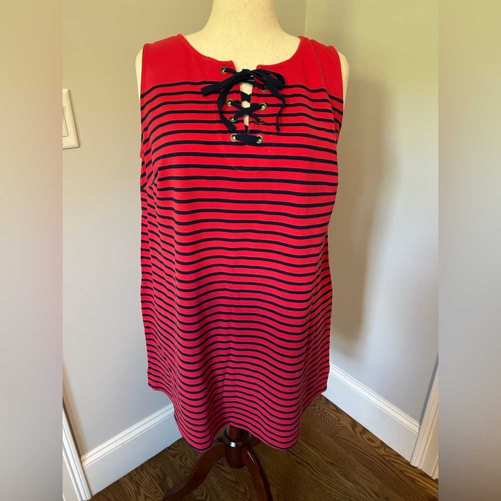 Red and Navy Striped Sleeveless Cover up/Dress